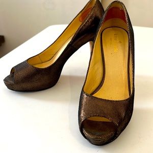 Kate Spade copper leather platform pumps